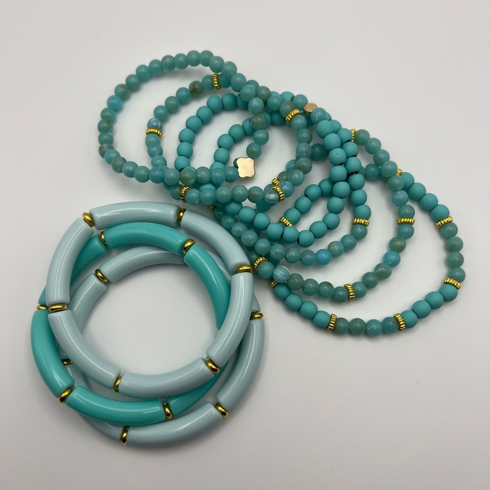Boho Chic Teal Stackable Bead Bracelet Set - Styl… - image 6